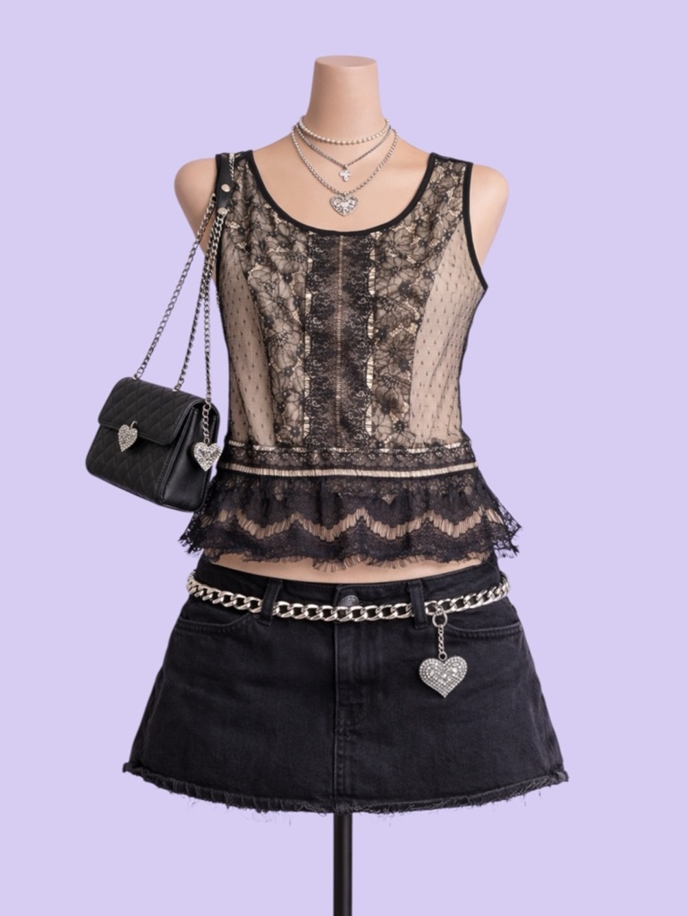 Vintage Y2K Loft Black Lace Peplum Top Nude Lined Size M Coquette Whimsygoth